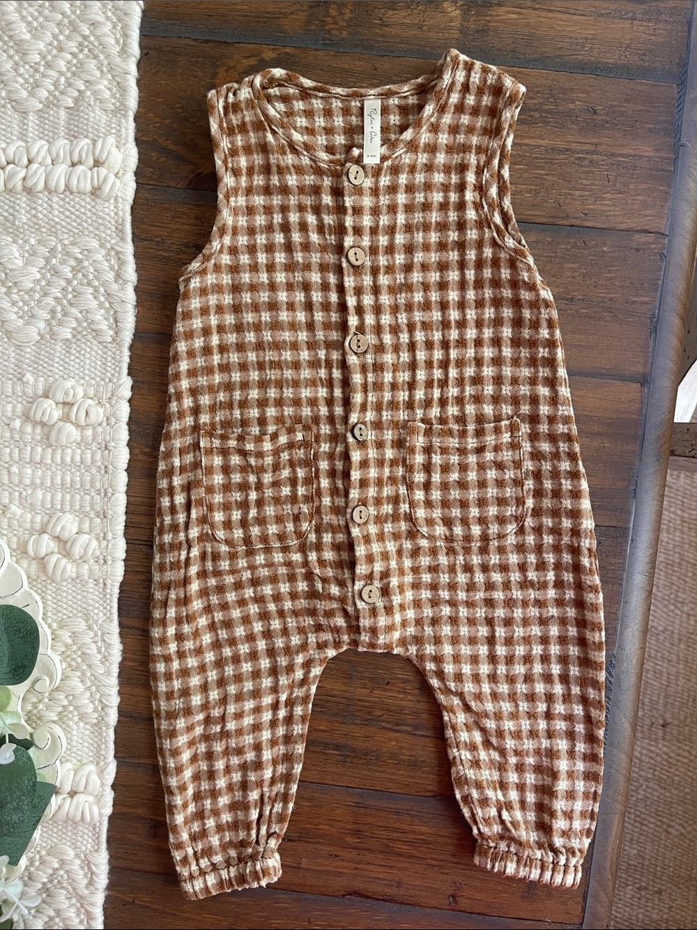 Rylee + Cru Brown Gingham Sleeveless Romper